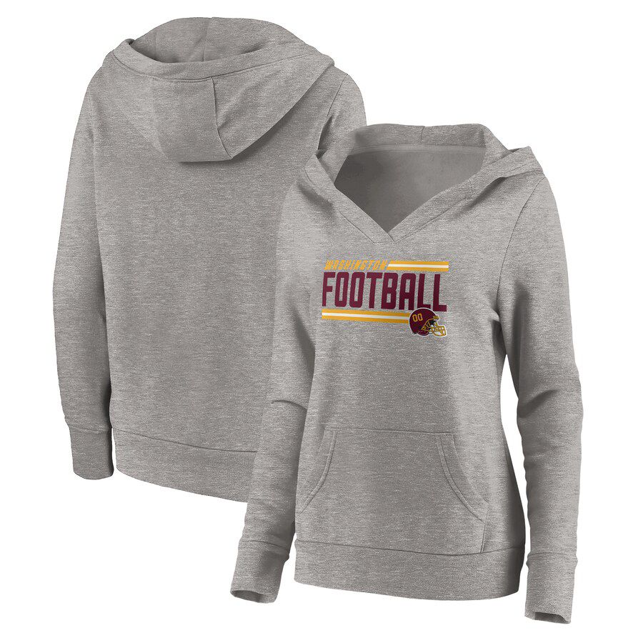 Women Washington Football Team Fanatics Branded Heathered Gray On Side Stripe V-Neck Pullover Hoodie